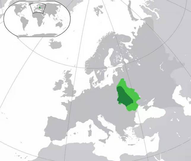 未被蒙古佔領的羅斯地圖（綠色）