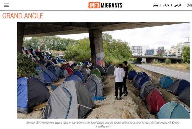新的聖德尼「野生」難民營目前已有200頂帳篷，每天還有新人來紮營這些帳篷被高速公路和國道環繞，整片區