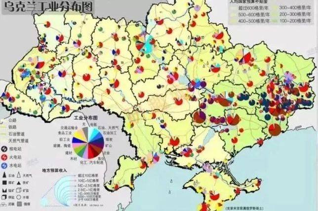 烏克蘭工業分佈，東部頓巴斯地區為主要工業區