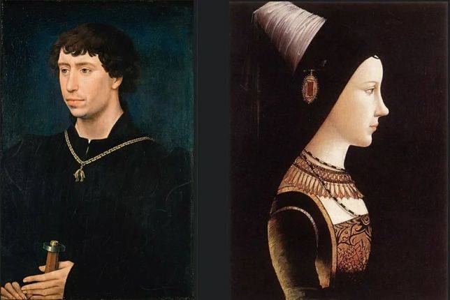 勃艮第末代統治者查理（左）和他的獨生女瑪麗