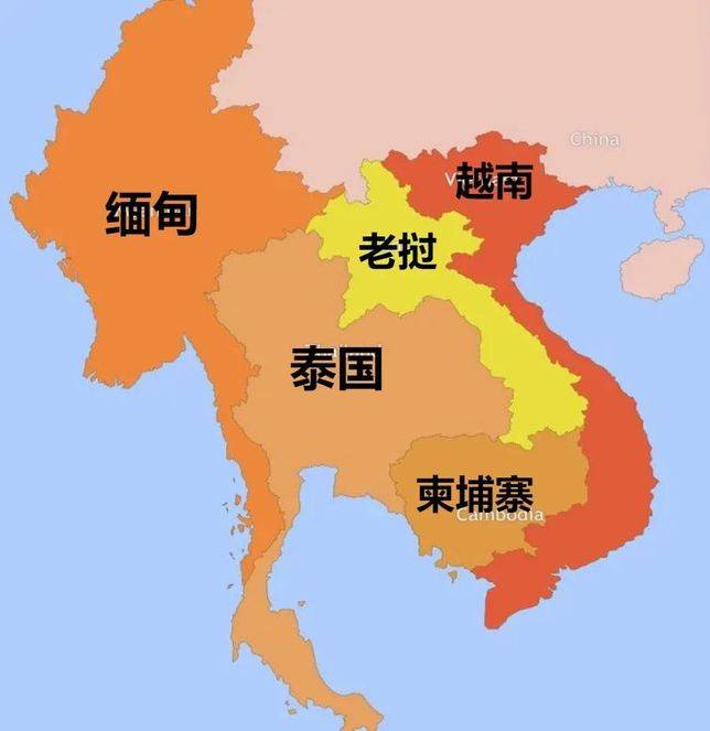 泰國和緬甸在中南半島的位置