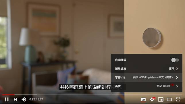 YouTube 上的實時英文-中文字幕