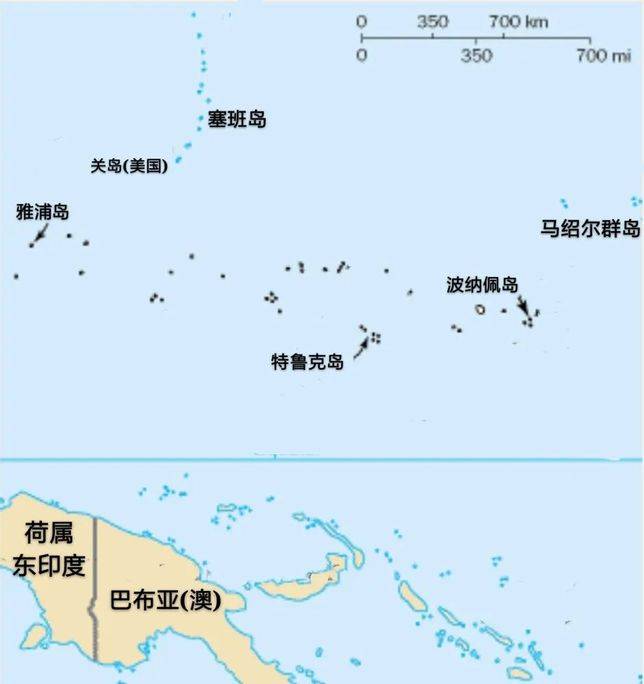 美日爭奪的雅浦島，以及日本重點進行軍事建設的特魯克島