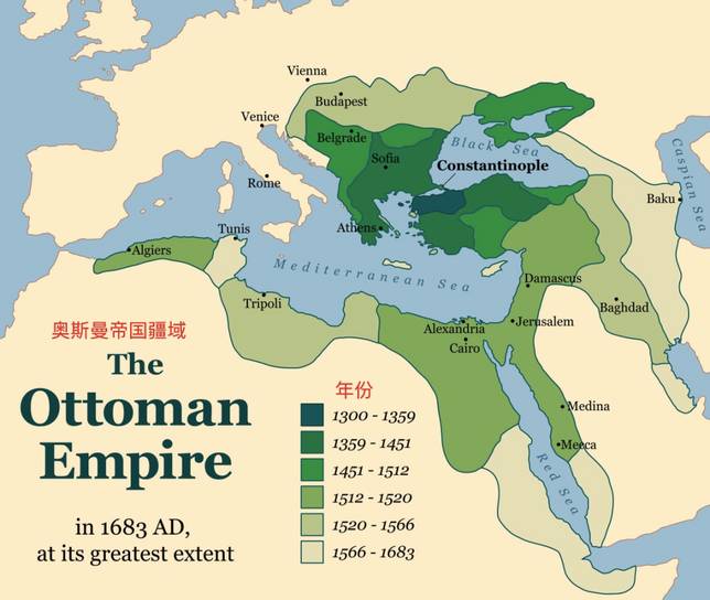 奧斯曼帝國鼎盛時期的疆域（1683年維也納戰爭爆發以前）