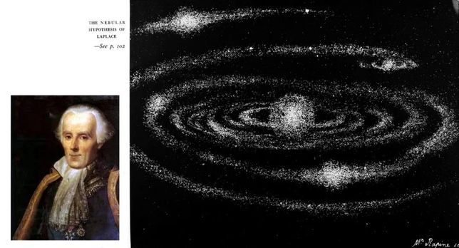圖注：拉普拉斯及其太陽系星雲起源假說示意圖